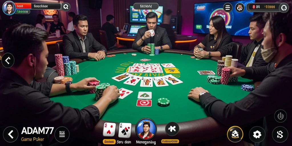 Screenshot gameplay ADAM77 yang menampilkan suasana Poker yang mendebarkan.