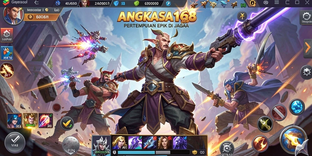 Tangkapan layar gameplay ANGKASA168 menampilkan pertarungan seru di arena.