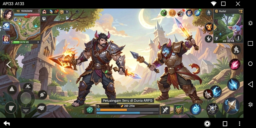 Screenshot API33 menampilkan aksi seru dengan karakter berani melawan monster.