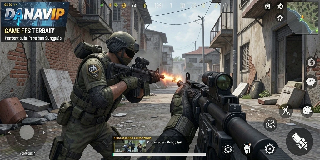 Tangkapan layar gameplay <strong>DANAVIP</strong> menampilkan aksi tembak-menembak yang mendebarkan.