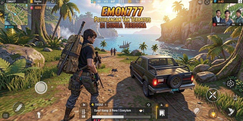 Tangkapan layar gameplay EMON777 menunjukkan petualangan di dunia terbuka.