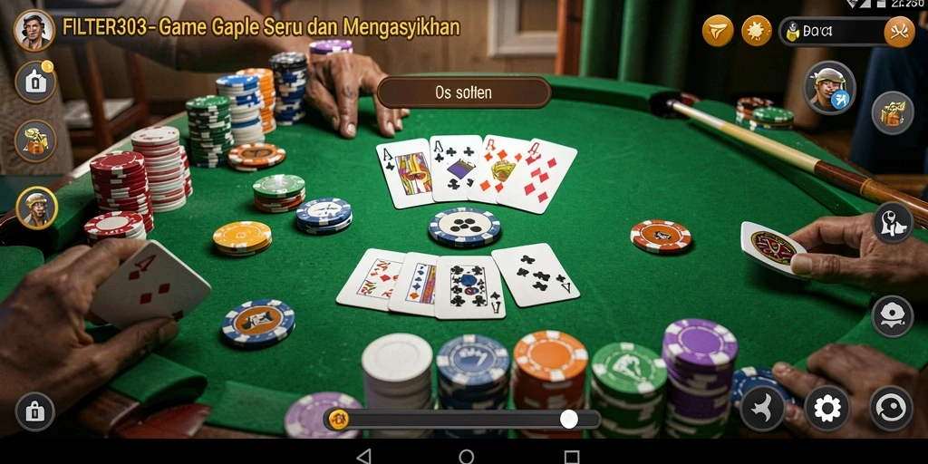 Tampilan gameplay FILTER303 yang menampilkan permainan Gaple yang seru.
