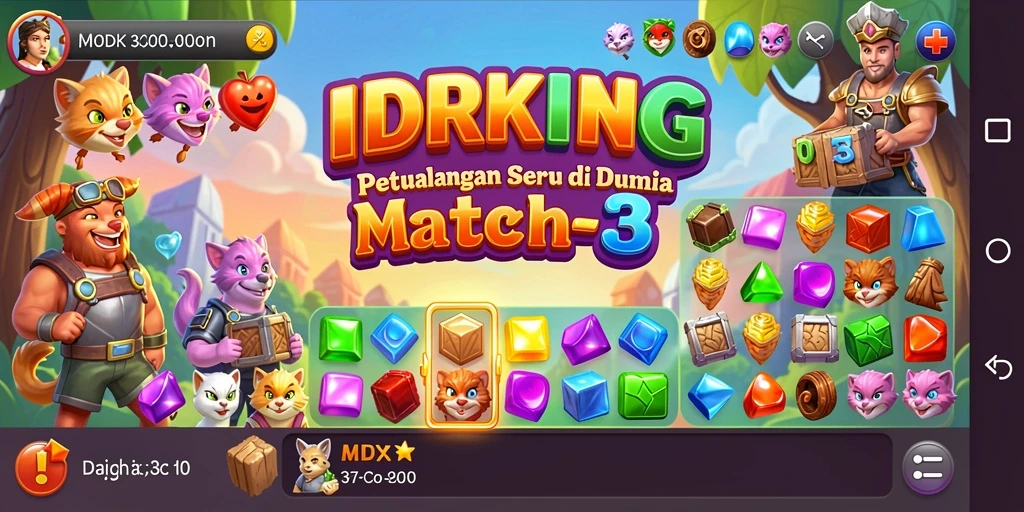 Tampilan gameplay seru dalam game Match-3 IDRKING.