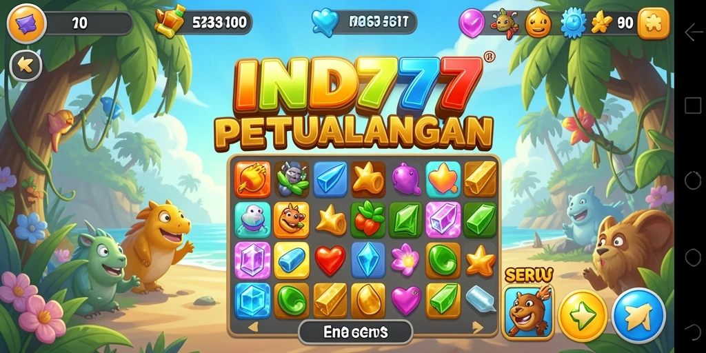 Tampilan gameplay Match-3 yang menarik dan penuh warna.