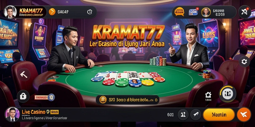 Tangkapan layar KRAMAT77 menunjukkan dealer langsung dan permainan kasino yang menarik.
