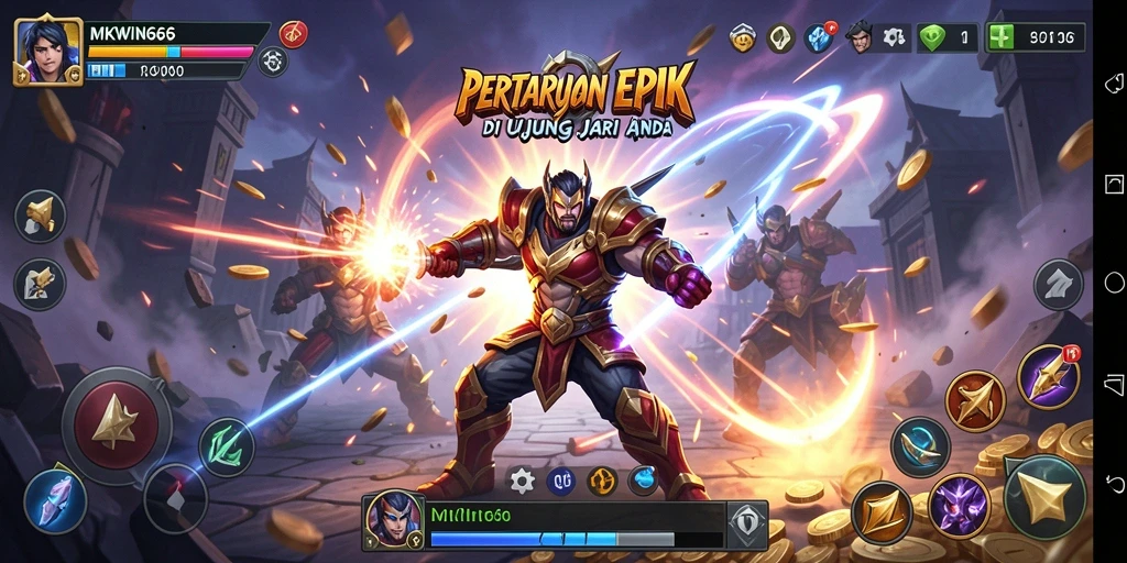 Tampilan menarik dari gameplay Fighting MKWIN666 di arena pertarungan.