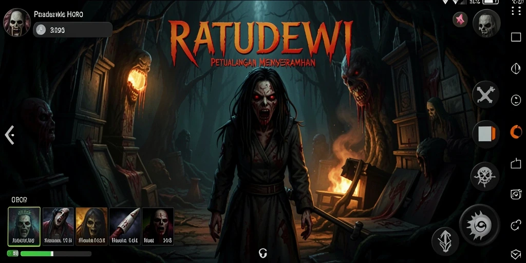 Tampilan mencekam gameplay <strong>RATUDEWI</strong> dengan monster yang menyeramkan.