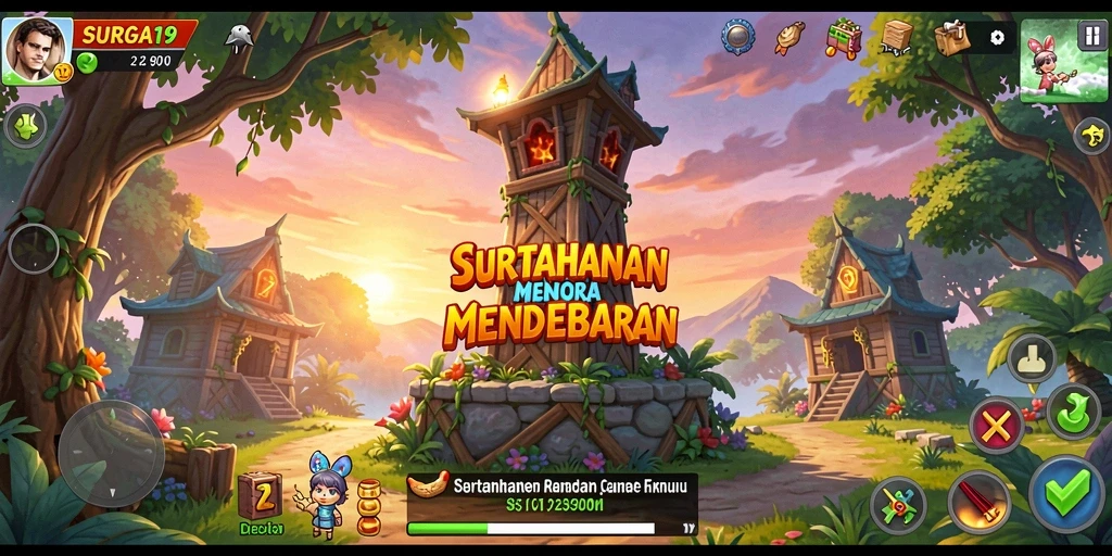 Tangkapan layar gameplay menampilkan aksi seru Tower Defense di SURGA19.