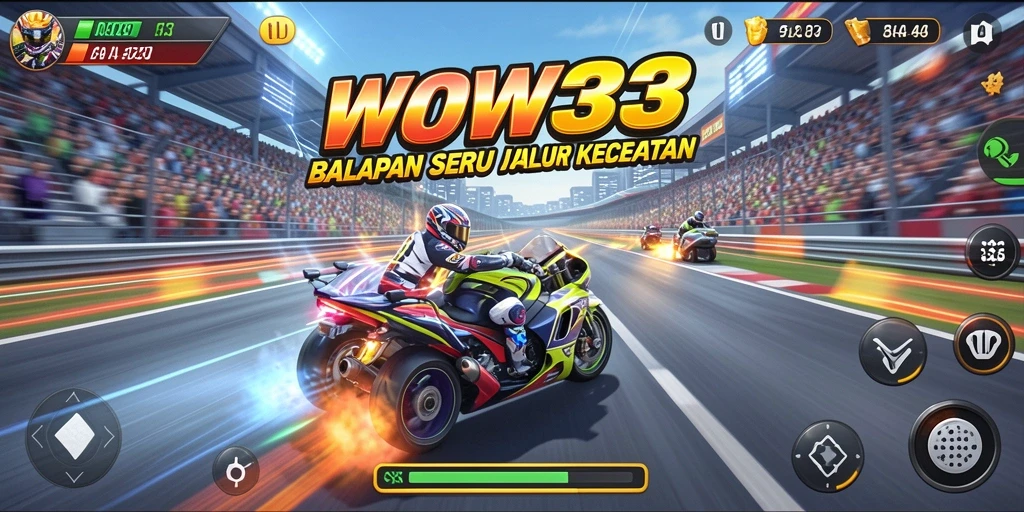 Tangkapan layar gameplay WOW33 yang menampilkan aksi balapan seru.